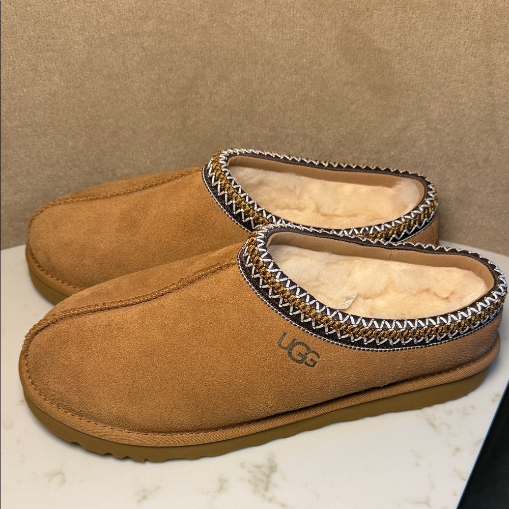 UGG Chestnut Suede Shearling Lined Slip-On Mules